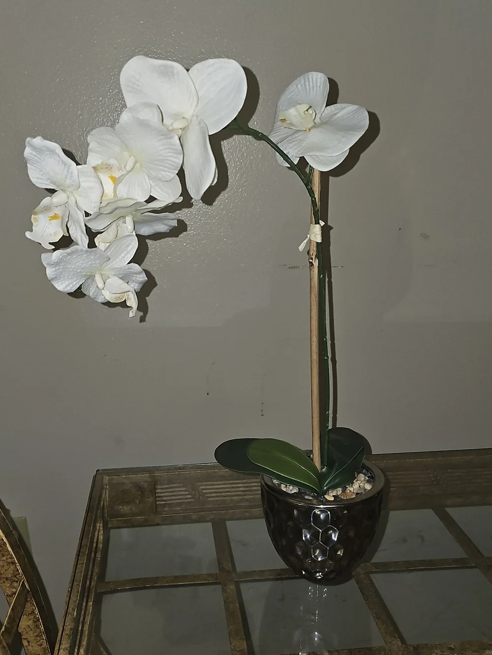 White Artificial Phalaenopsis Orchid in Ceramic Pot